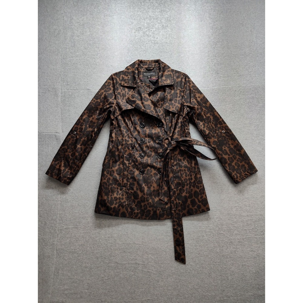 Metaphor Women Trench Coat S Brown Animal Print Double Single Breasted Outdoor